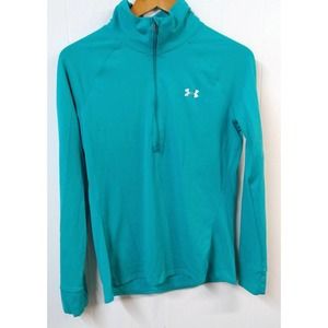 Under Armour WM M Athletic Shirt Green Semi-Fitted 1/2 Zip Long Sleeve High Neck
